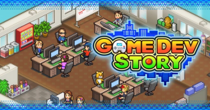Game Dev Story mobile gameplay showing game studio management and pixel art simulation
